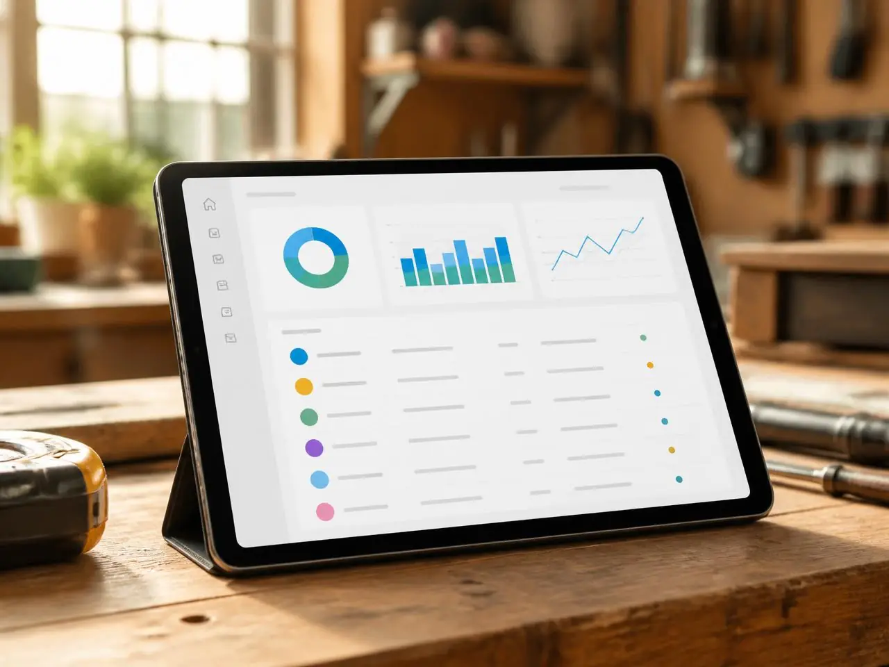 The CentFix pro dashboard shown on a tablet in a workshop