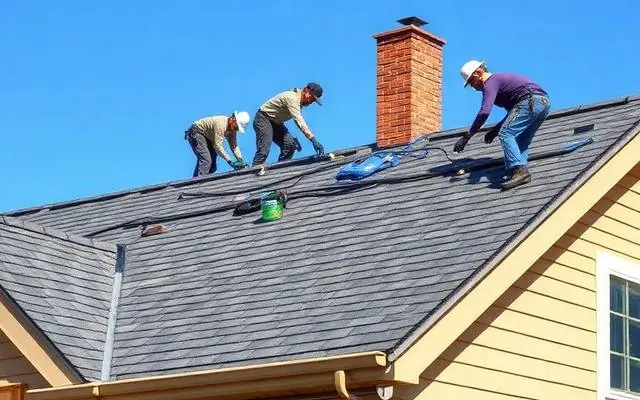 Roofing professional at work